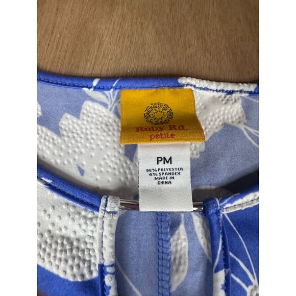 Ruby Rd Petite Blue White Floral Dress Short Sleeve Stretch Womens PM - Picture 3 of 6